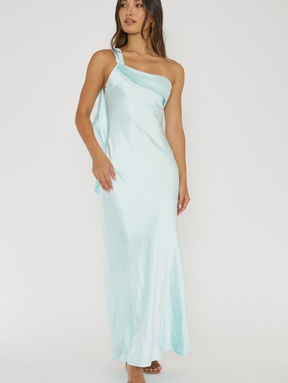 Selfie Leslie- Carmel One-Shoulder Sash Maxi Dress Ice